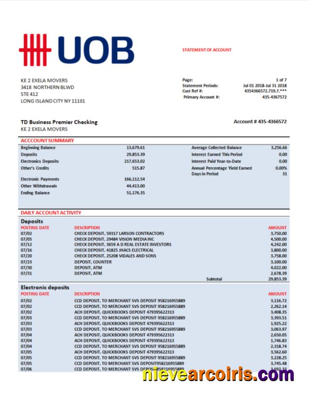 UOB (United Overseas Bank) firm account statement